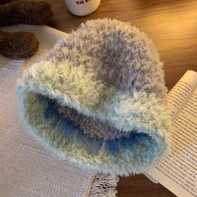 Plush knitted hat ladies winter earmuffs face show everything matching