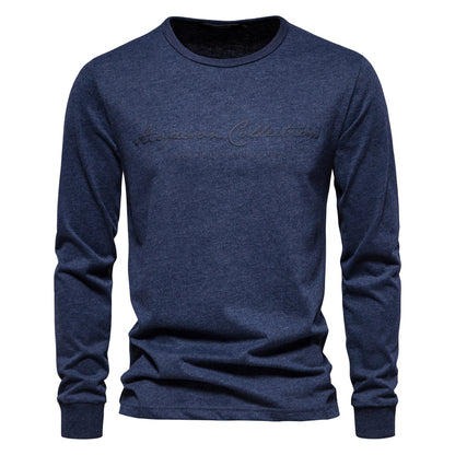 Men's fashion casual exercise shirt with round neck and long sleeves