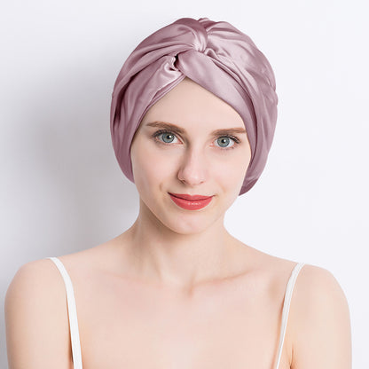 Seamless double layer silk cross sleep cap