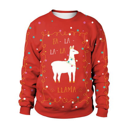 Damen-Sweatshirt mit weihnachtlichem süßem Alpaka-Aufdruck und Rundhalsausschnitt