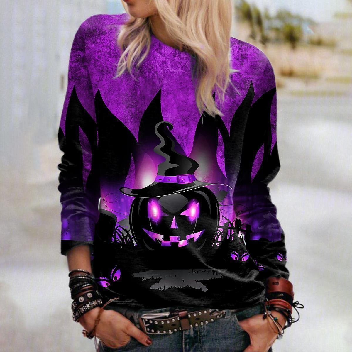 Women's Printed Halloween Crew Neck Sweatshirt