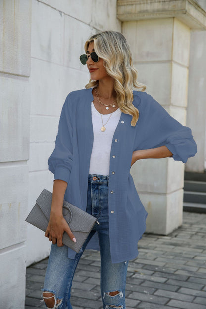 Fashionable casual women's dress with V-neck and long sleeves