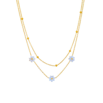 Modeschmuck Edelstahl Blume Daisy Flower Halskette Doppel Schichtung Halskette Ohrringe Jeweley Set