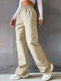 Women's fashion solid color high waist flip workwear with pocket pants