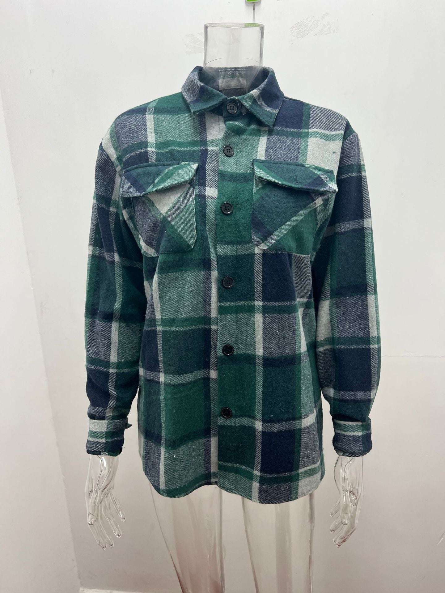 Men's Fashion Simple Plaid Shirt Long Sleeve Button Coat