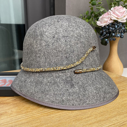 Simple Belt Decoration Bucket Female Autumn And Winter Fashion All-matching Wool Cylinder
