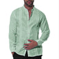 Men's Fashion Casual Tree Wool and Linen Long Sleeve Stand Collar Shirt