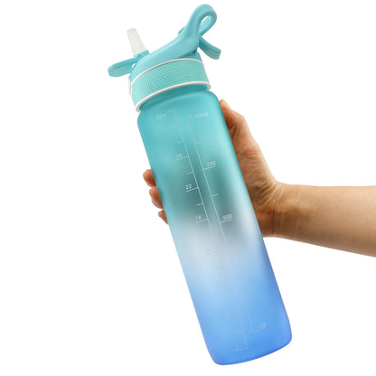 1000ml Plastic Spray Water Bottle Scrub Bounce Cover Straw Space Cup Sports Water Bottle