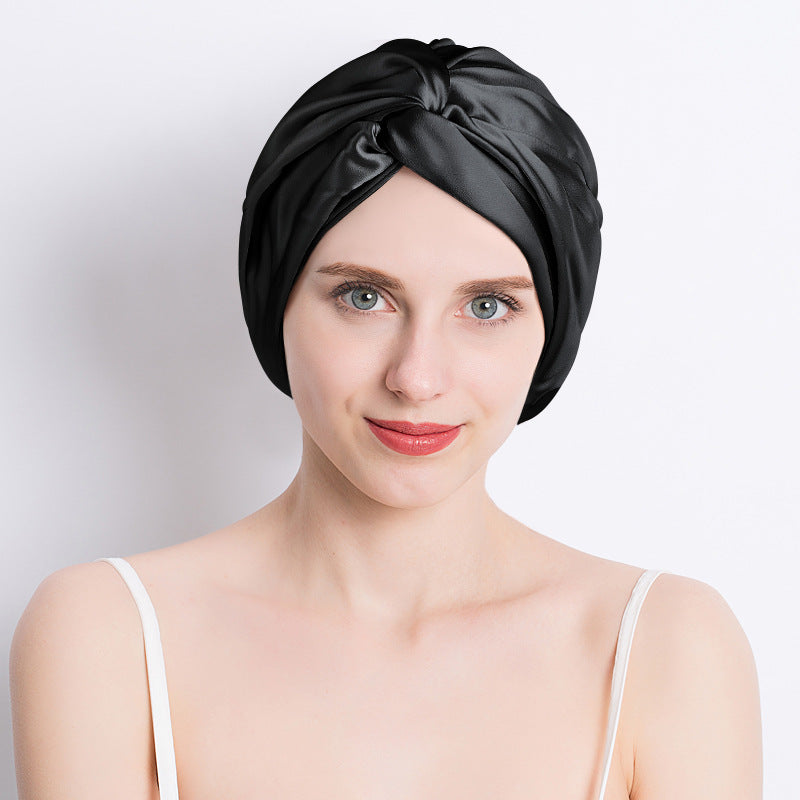 Seamless double layer silk cross sleep cap