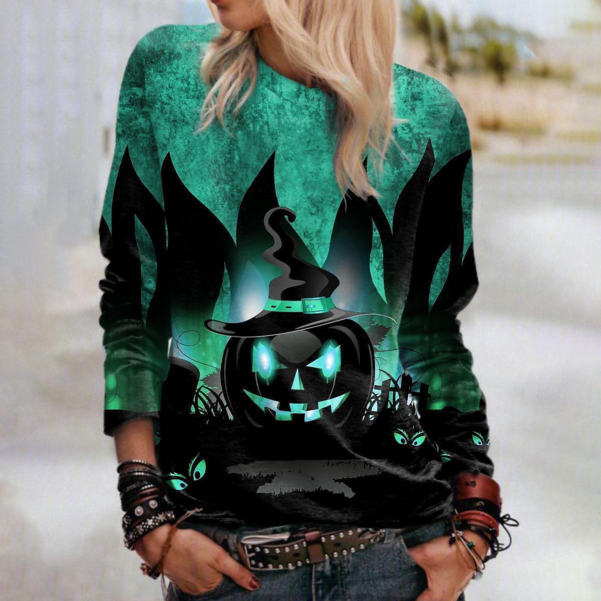 Women's Printed Halloween Crew Neck Sweatshirt