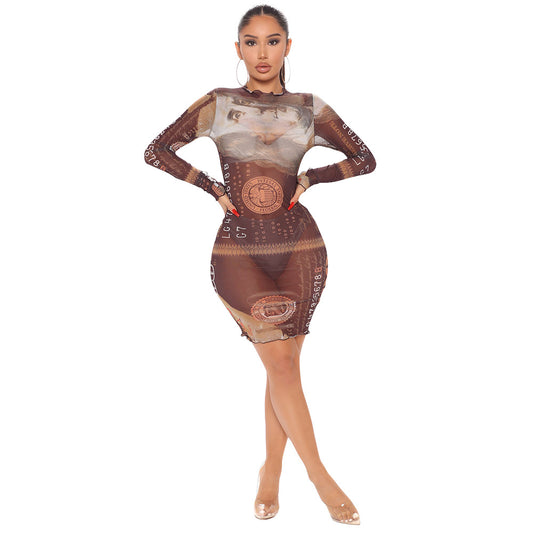 Women's mesh long sleeve dress