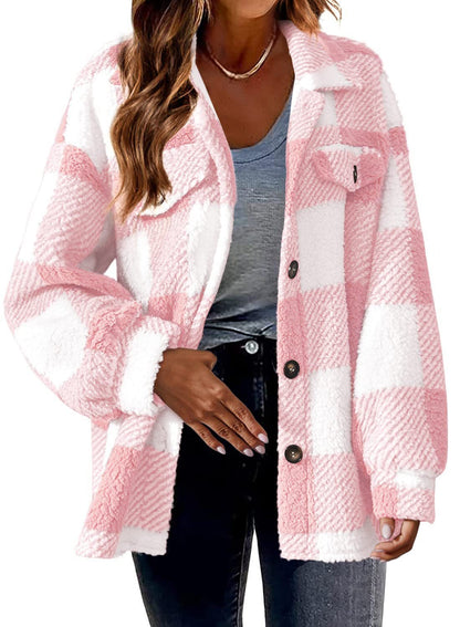 Winter plush coat with checked pocket and buttons