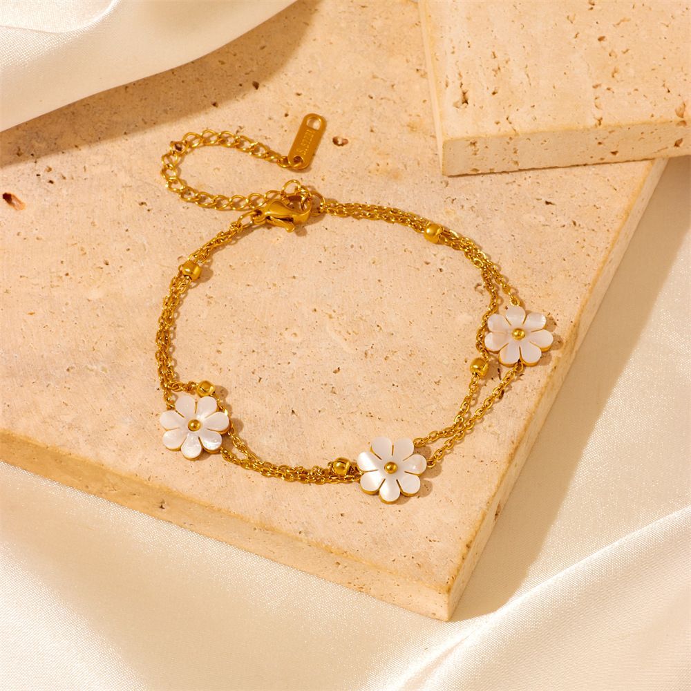 Modeschmuck Edelstahl Blume Daisy Flower Halskette Doppel Schichtung Halskette Ohrringe Jeweley Set