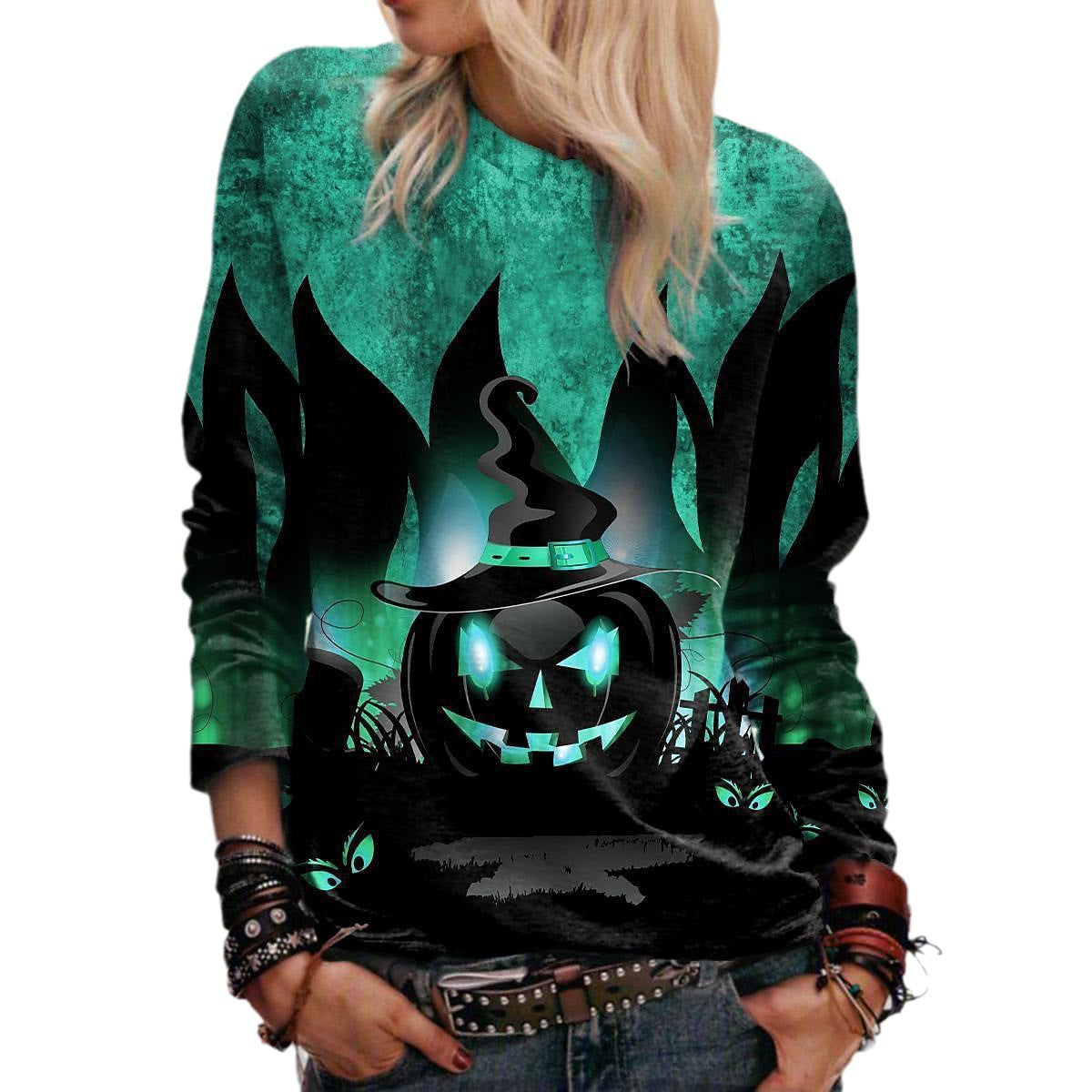 Bedrucktes Halloween-Sweatshirt mit Rundhalsausschnitt für Damen