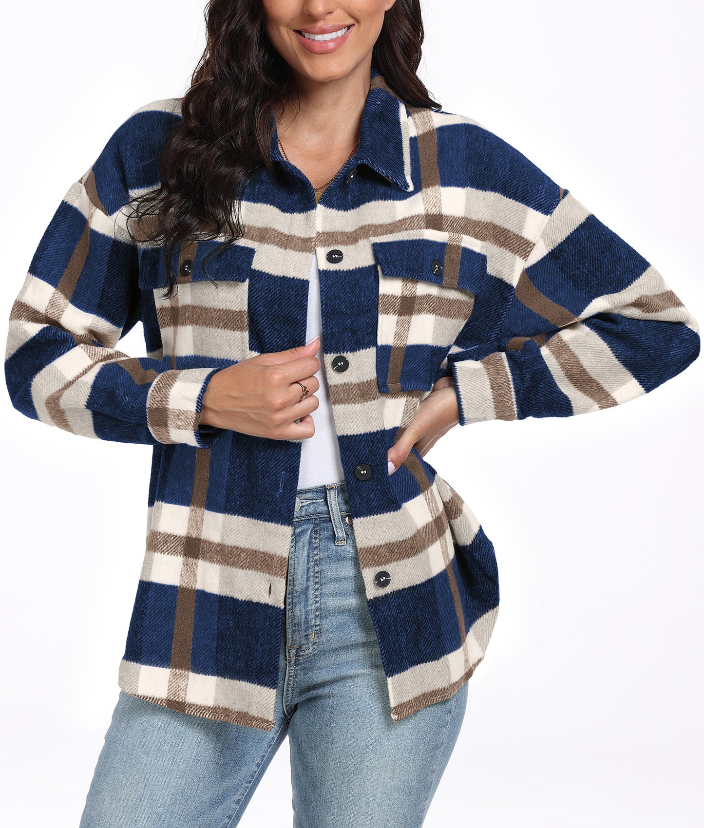 Ladies long sleeve shirt striped checked long sleeve