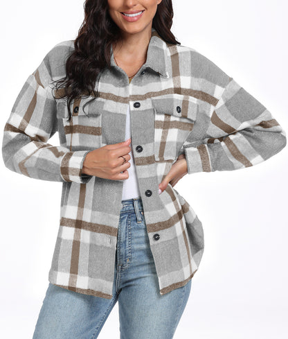 Ladies long sleeve shirt striped checked long sleeve