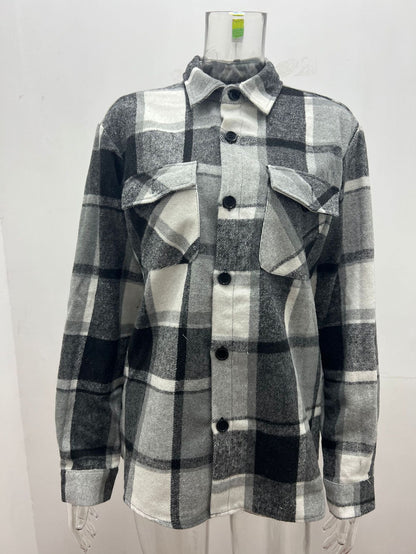 Men's Fashion Simple Plaid Shirt Long Sleeve Button Coat