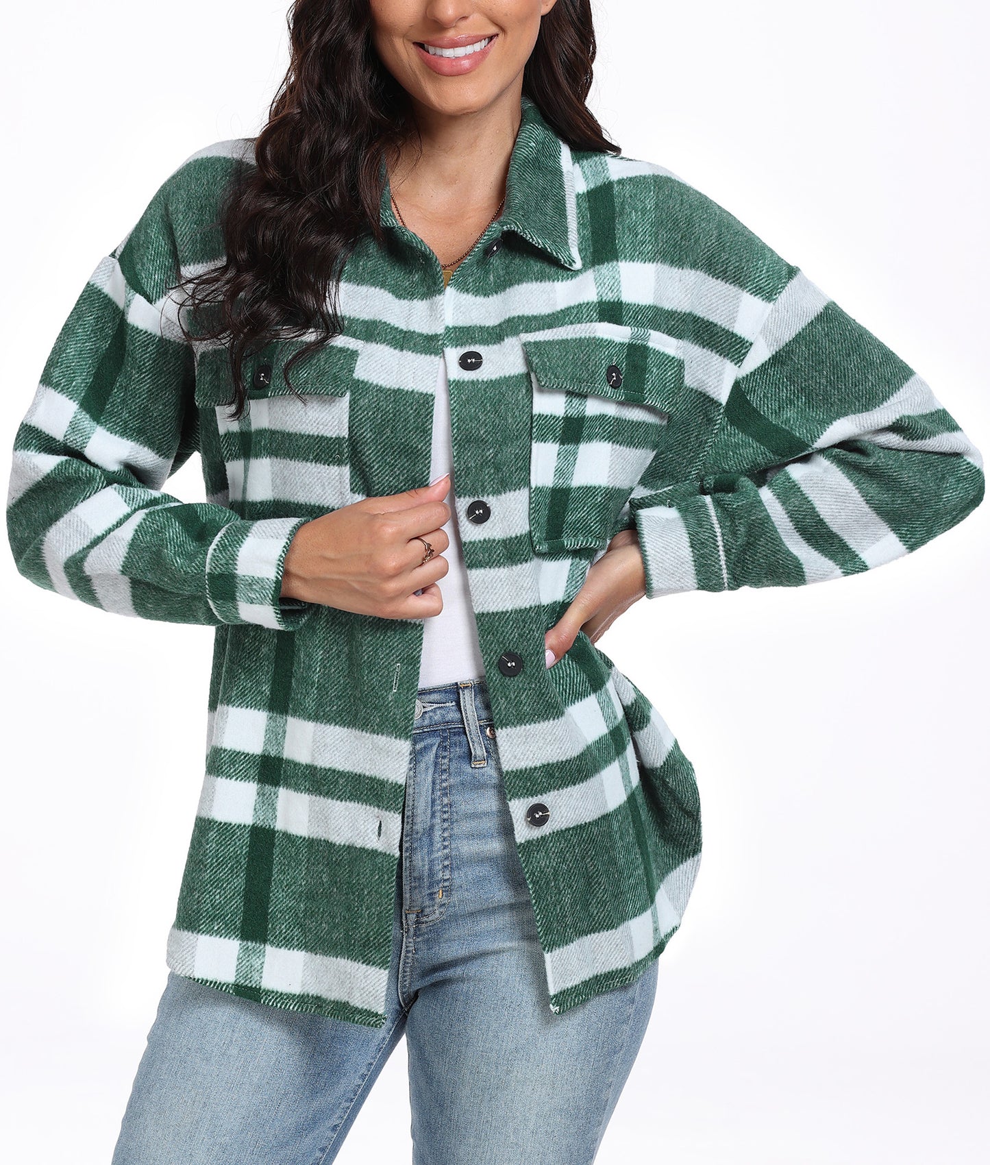 Ladies long sleeve shirt striped checked long sleeve