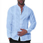 Men's Fashion Casual Tree Wool and Linen Long Sleeve Stand Collar Shirt