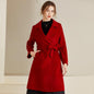 Women's mid-length reversible wool coat with belt