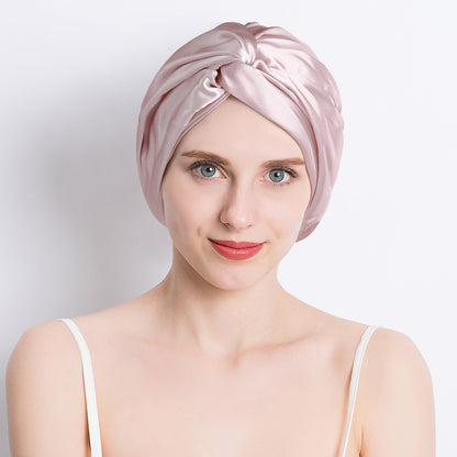 Seamless double layer silk cross sleep cap