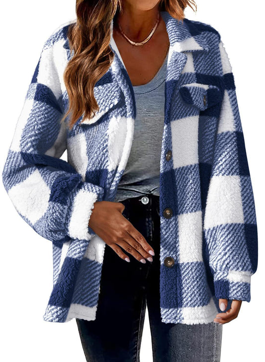 Winter plush coat with checked pocket and buttons
