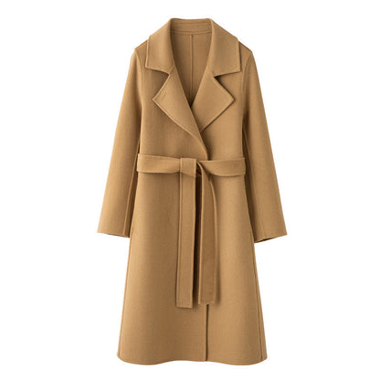 Women's mid-length reversible wool coat with belt