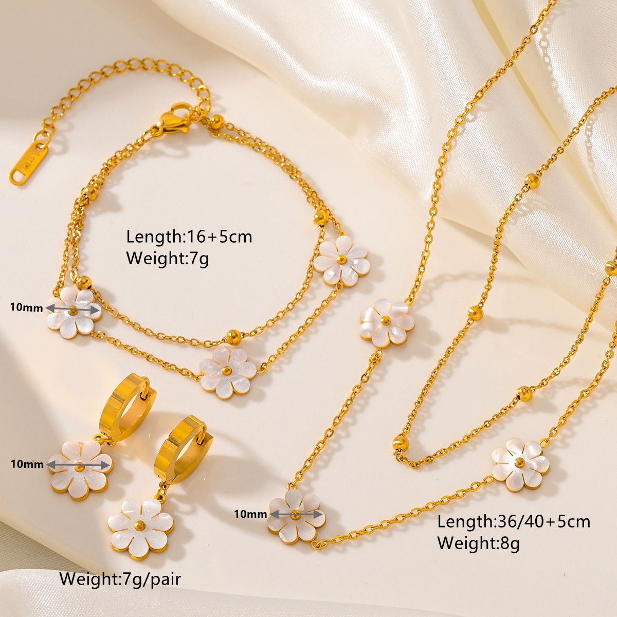 Modeschmuck Edelstahl Blume Daisy Flower Halskette Doppel Schichtung Halskette Ohrringe Jeweley Set