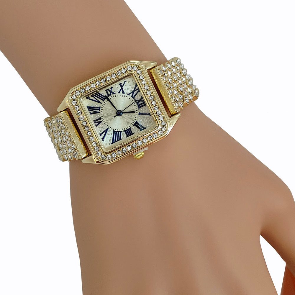 Bracelet set square full sky star full diamond ladies watch