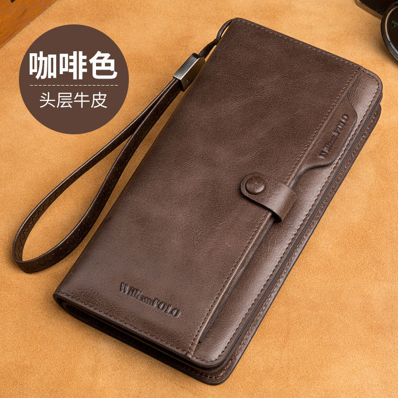 Long men's wallet made of genuine leather