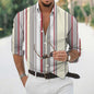 Men's fashion casual vertical stripes lapel digital printing long sleeve