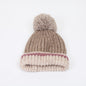 New Korean Style Cute Fur Ball Fishbone Color Stitching Thickened Women's Knitted Hat