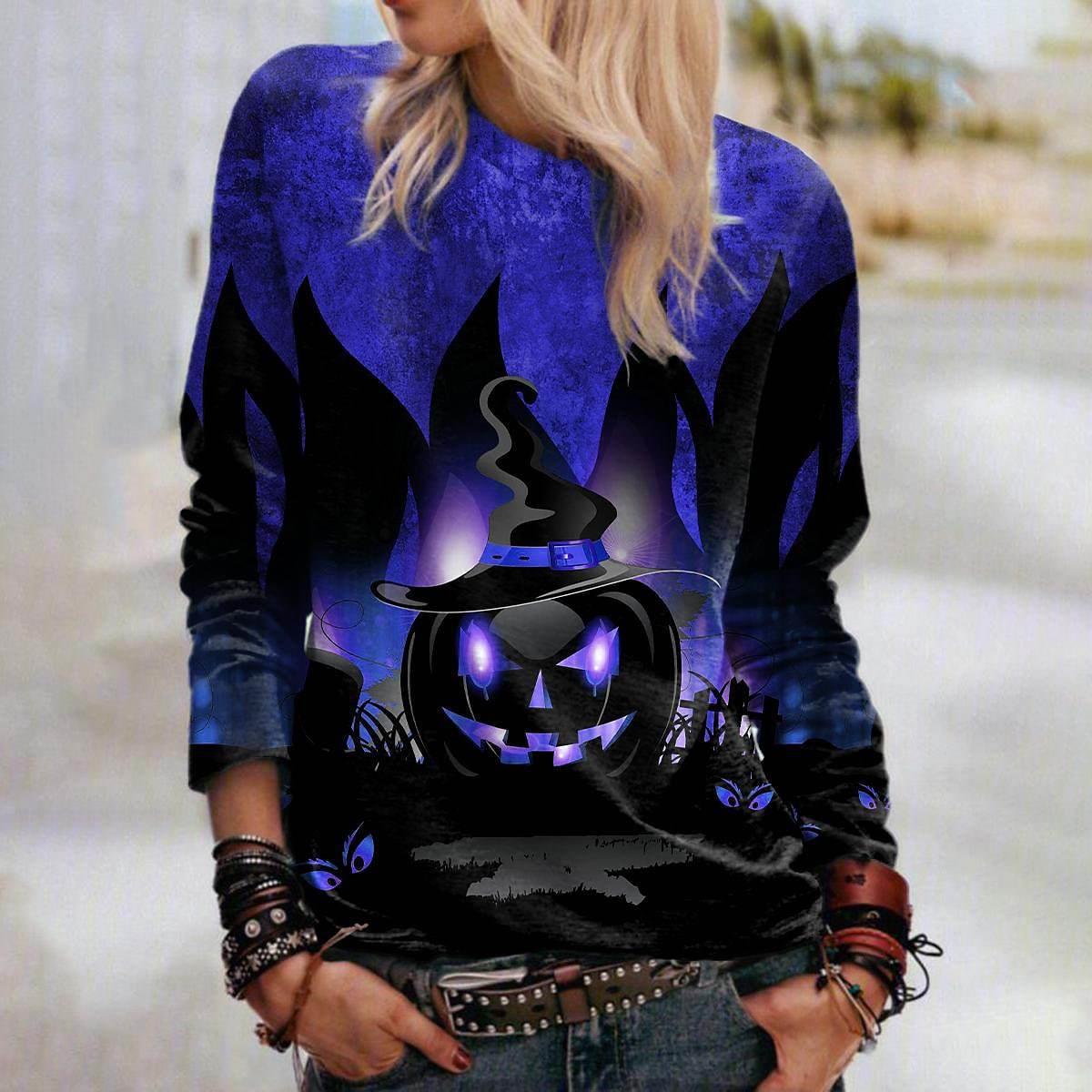 Bedrucktes Halloween-Sweatshirt mit Rundhalsausschnitt für Damen