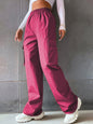 Women's fashion solid color high waist flip workwear with pocket pants