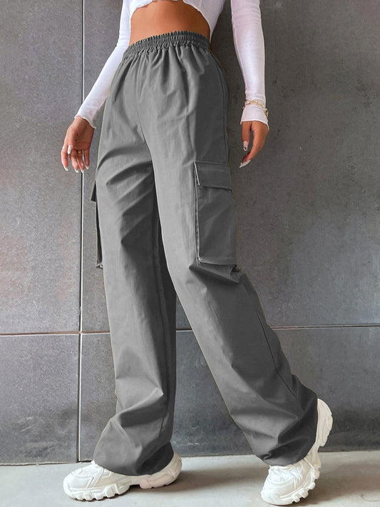 Damenmode einfarbig hohe Taille Flip-Arbeitskleidung mit Taschenhose