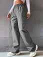 Women's fashion solid color high waist flip workwear with pocket pants