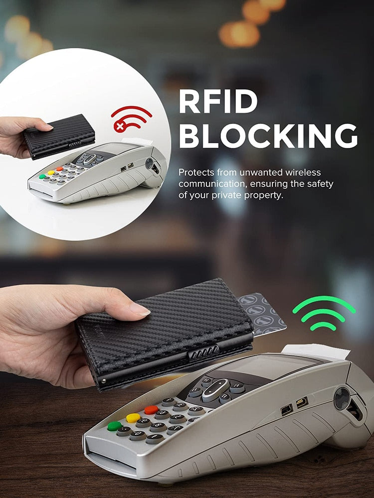 Männer Kreditkarte Halter RFID Sperrung Mikrofaser Leder Magnetische Verschluss Pop Up Karte Brieftasche mit ID Fenster und Münze Tasche