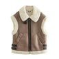 Fur Vest Women Faux Sheepskin Fur Vest Chic Lady Faux Leather Fleece Warm