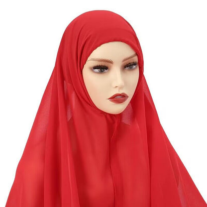 Muslim Women Chiffon Hijab With Cap Bonnet instant