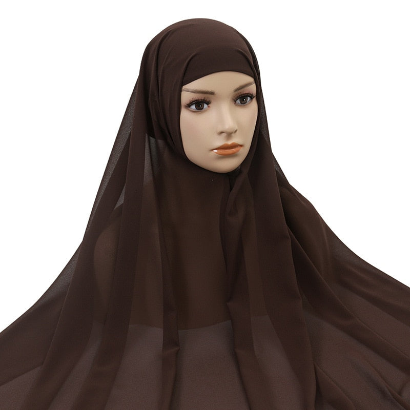 Muslim Women Chiffon Hijab With Cap Bonnet instant