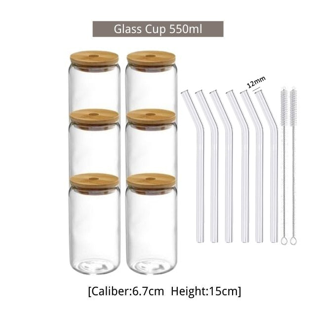 550ml/400ml Glass Cup With Lid and Straw Transparent Bubble Tea Cup Juice Glass Beer Can Milk Mocha Cups Breakfast Mug Drink