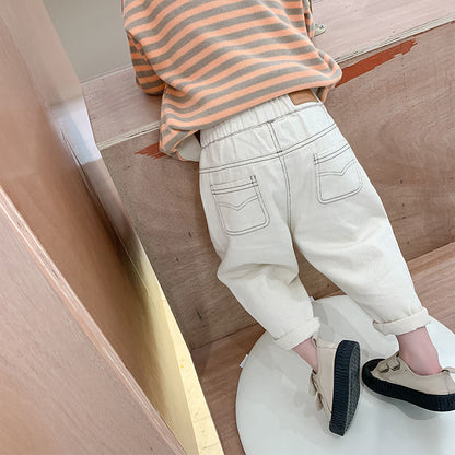 Baby Boy Girl Loose Jeans New Fashion Korean Style Casual Solid Color Jeans Spring Autumn Children's Denim Pants For 1-7 Years