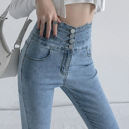 Dünne Bleistift Jeans Vier Tasten Vintage Hohe Taille Frauen Schlank Stretch Denim Hosen Engen Hosen 2022 frauen Hosen