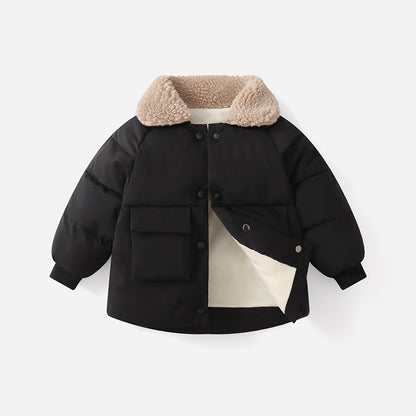 New winter children warm cotton jackets rabbit fur collar coats baby short quilted jacket