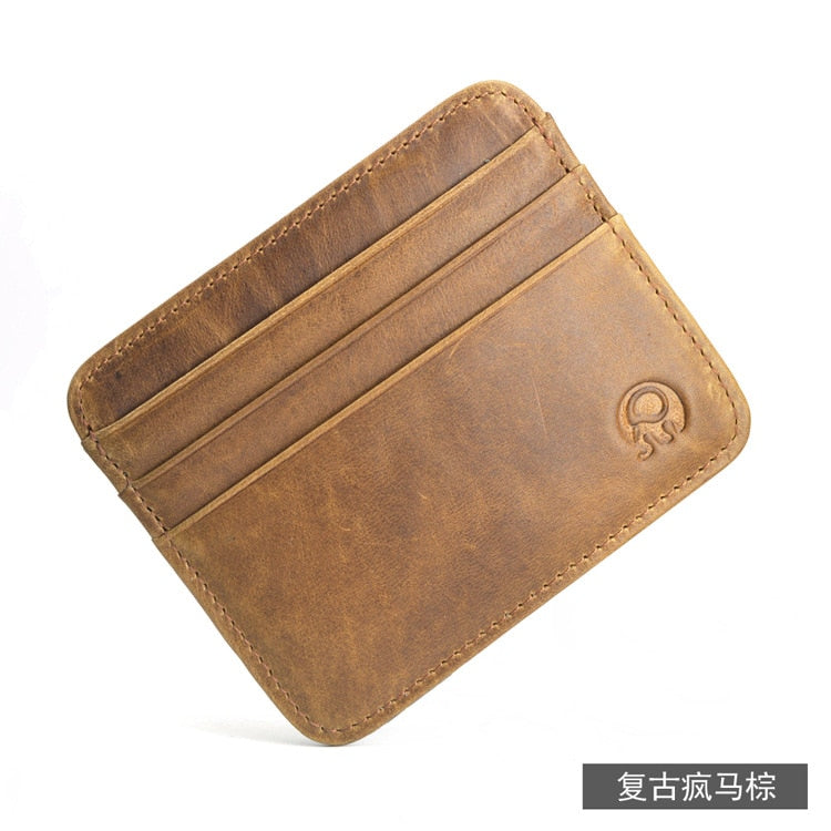 Retro First Layer Genuine Leather Card Bag with 7 Card Slot Super Thin 100% Real Leather Bank Card Holder Coin Purse Type Wallet