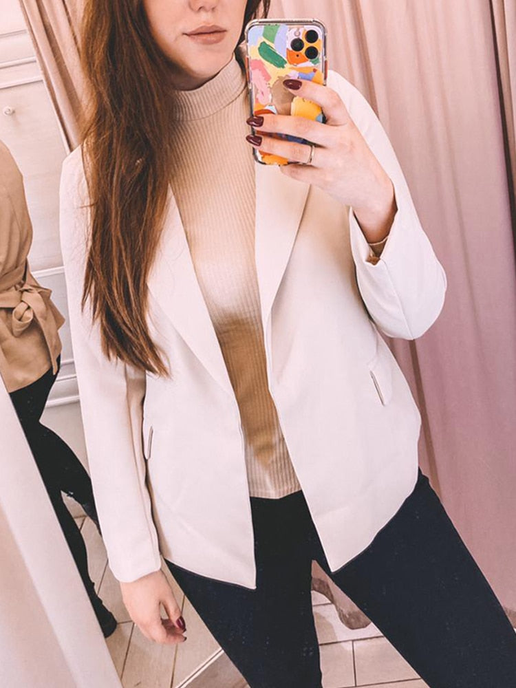 New Office Lady Turn-down Collar Sash Tie Up Blazer Elegant Female