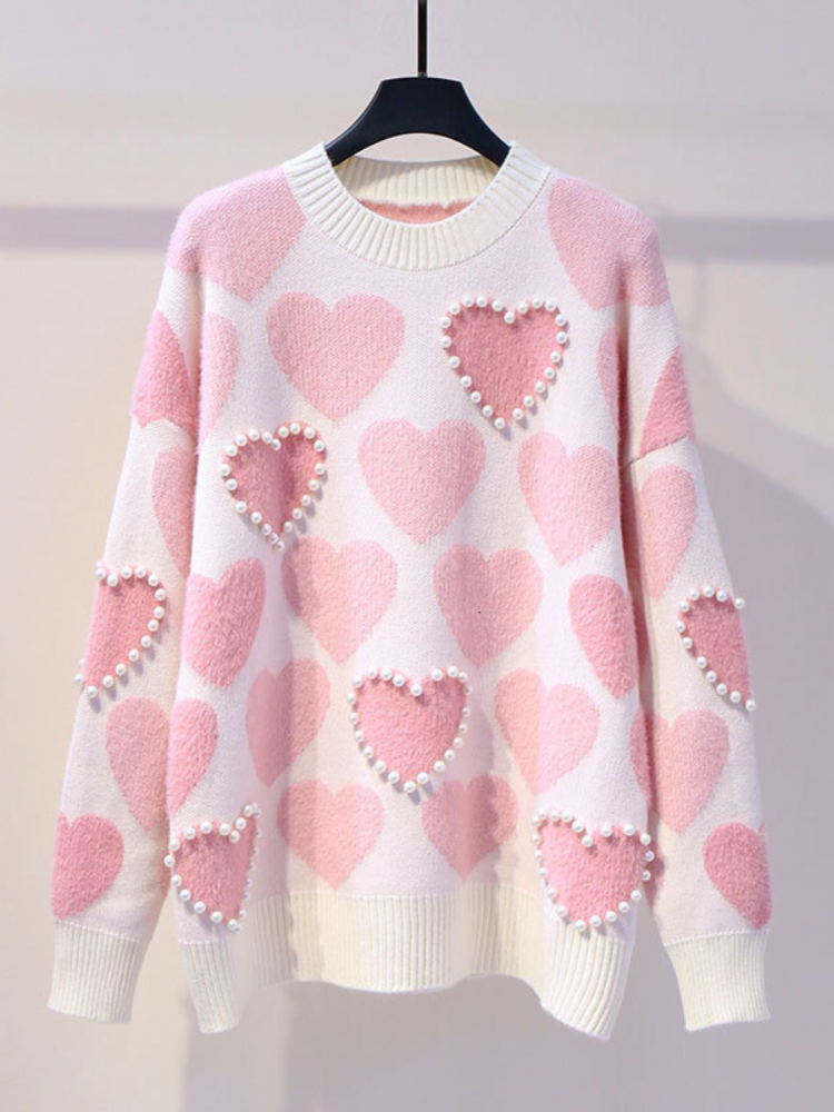 Knitted sweaters and sweaters Oneck pearls