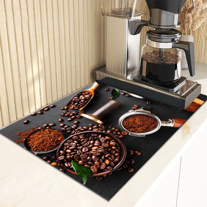 Retro Cafe Design Drain Pad Tableware Coffee Cup Placemat Kitchen Rugs Dish Drainer Absorbent Durable Napa Skin Bathroom Table Mat