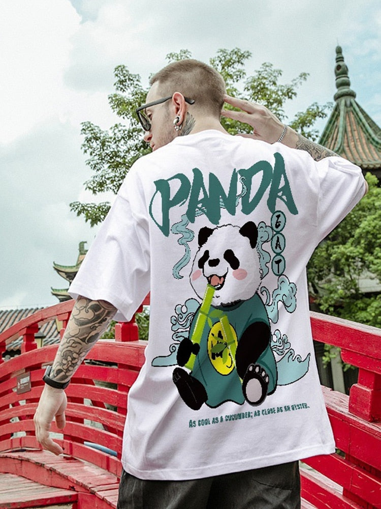 Kawaii Vintage Anime panda Print T Shirt Funny Men Summer