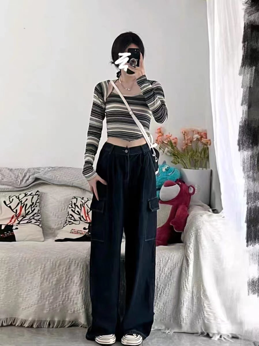 Sommer Frauen Harajuku Cargo Baggy Blue Jeans Streetwear Hip Hop Overs ize lässig weites Bein Vintage Jeans hose y2k lose Hose